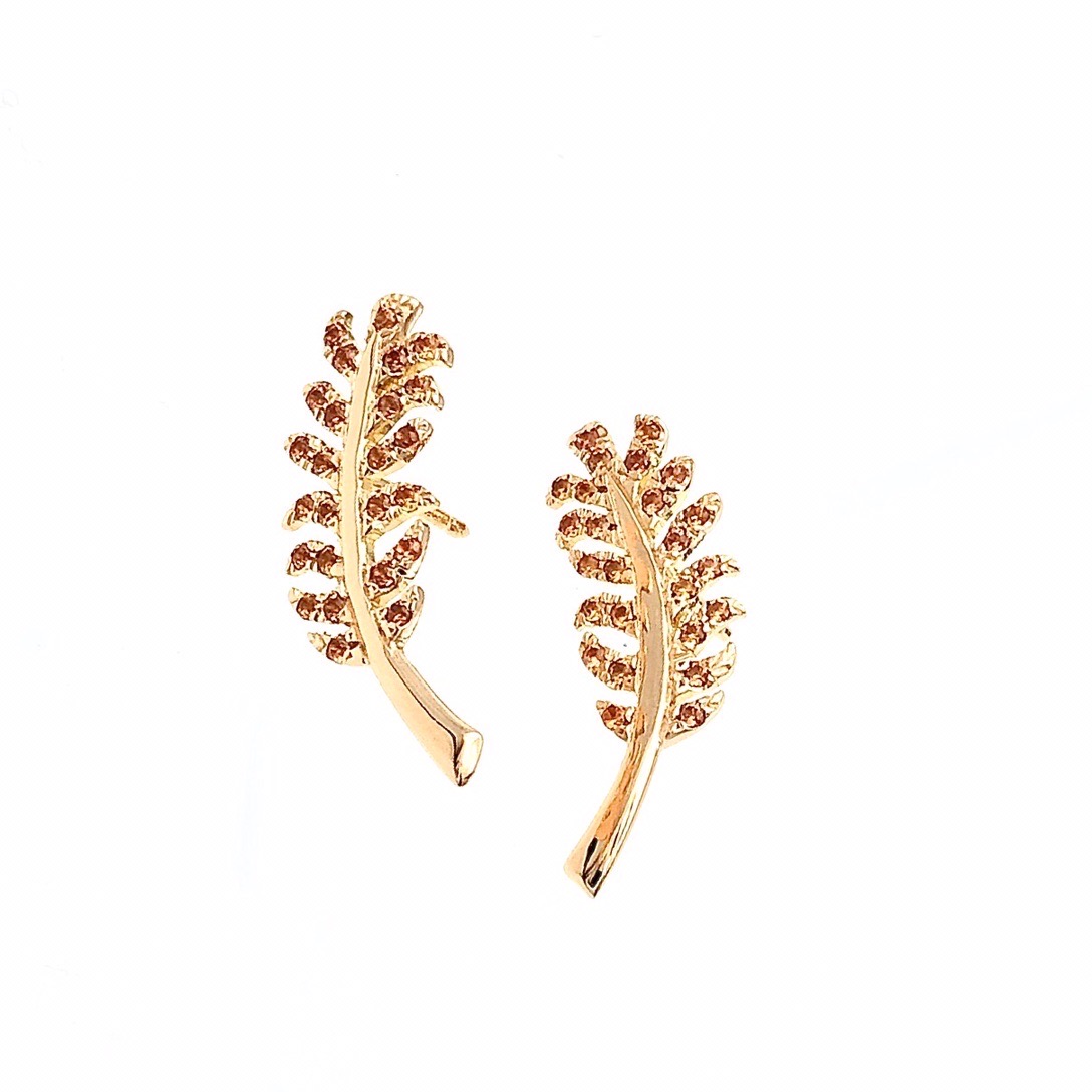 Pendientes en oro rosa con zafiros color co&ntilde;ac